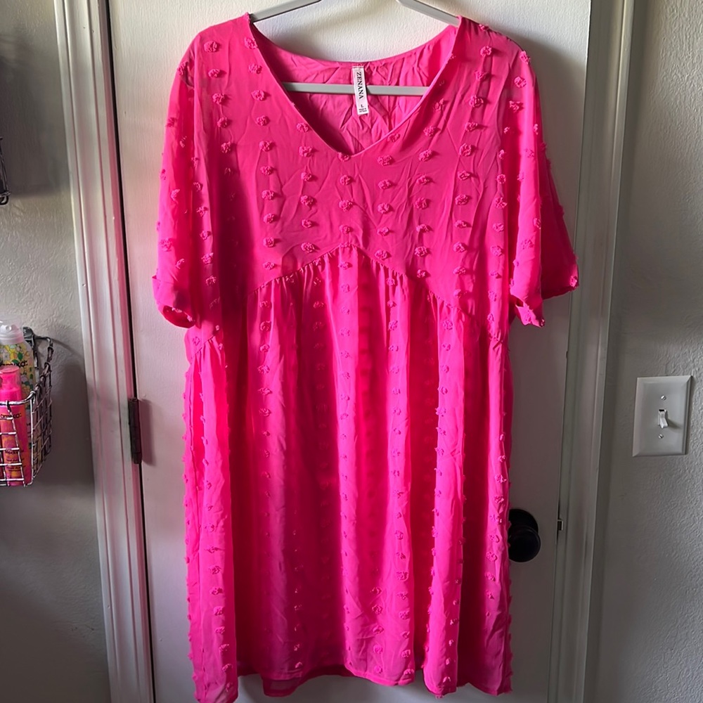 Hot Pink Zenana Swiss Dot Dress